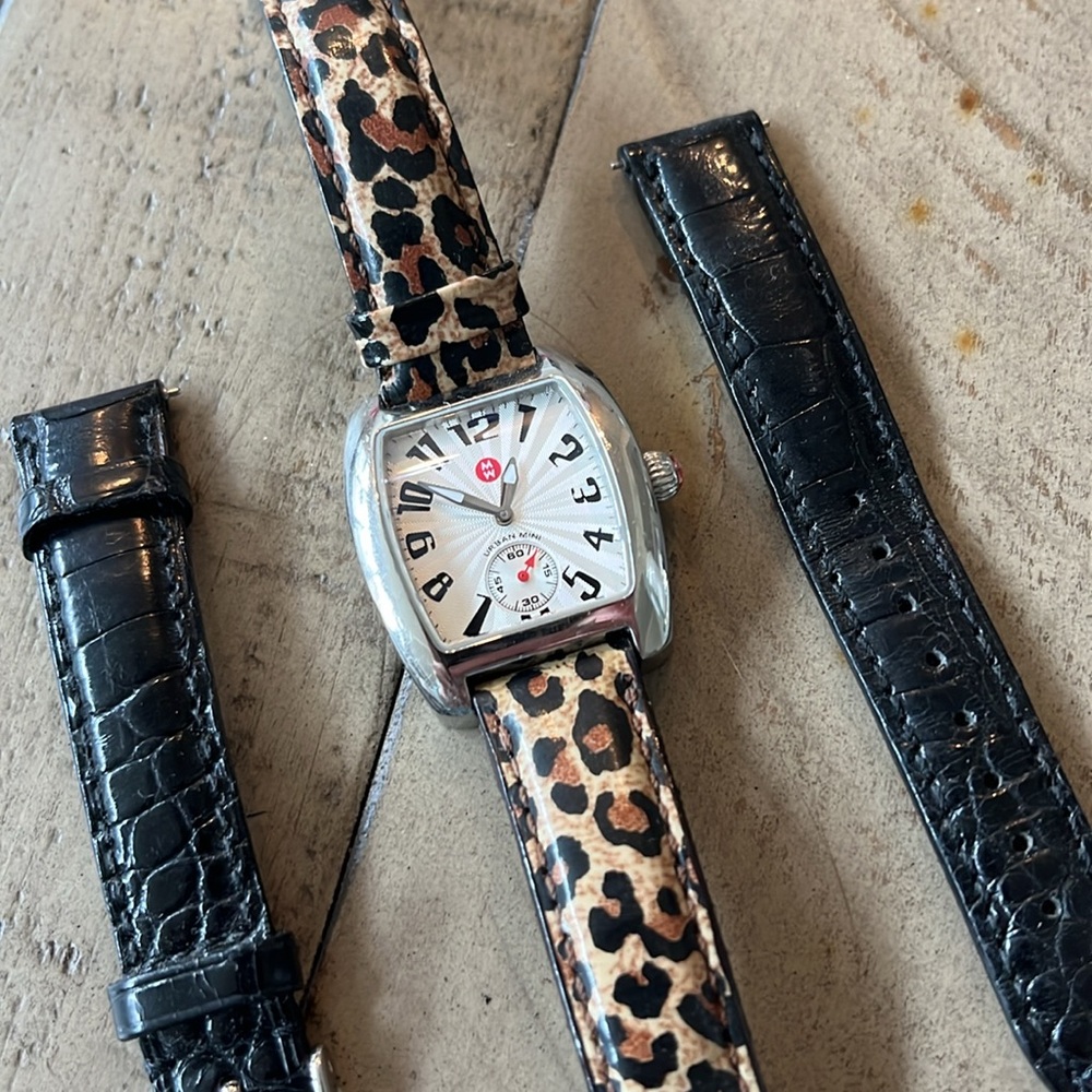 Michele Watch with Black Croc and Leopard bands